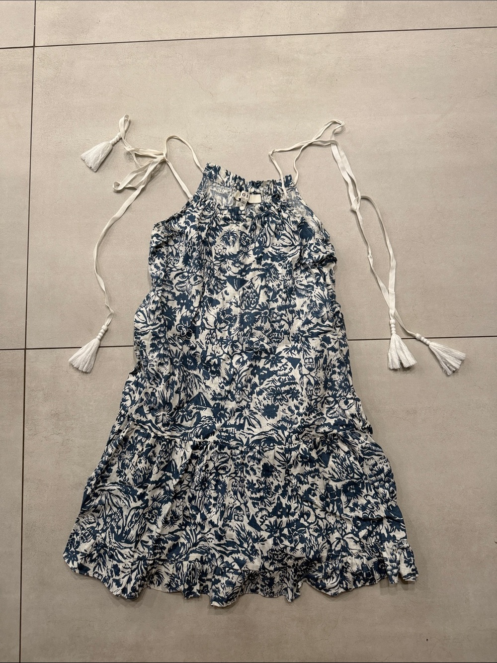 Joie Blue and White Floral Tie-Shoulder Mini Dress